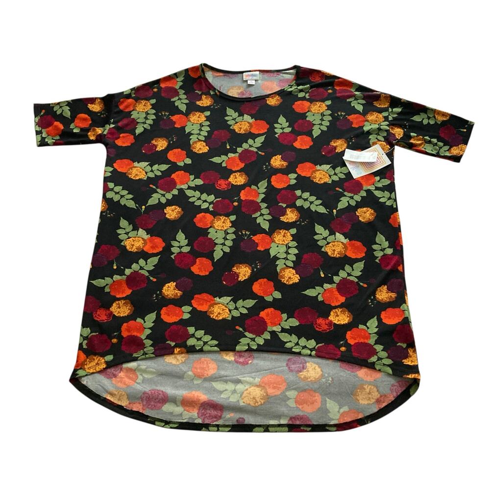 NWT LuLaRoe Irma M Medium black red floral hi-lo hem T shirt top slinky